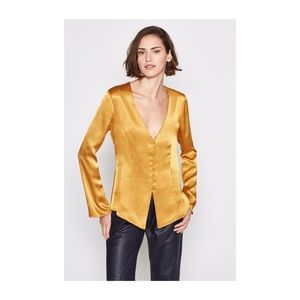SOLD || Joie Madora Gold Satin Button Down Shirt
